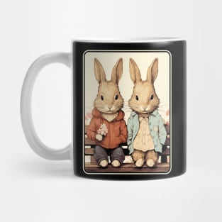 Easter Rabbits On Park Bench Bunny Lovers Mug